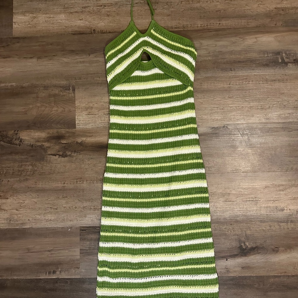 Sincerely Jules Green and White Striped Backless Dress
